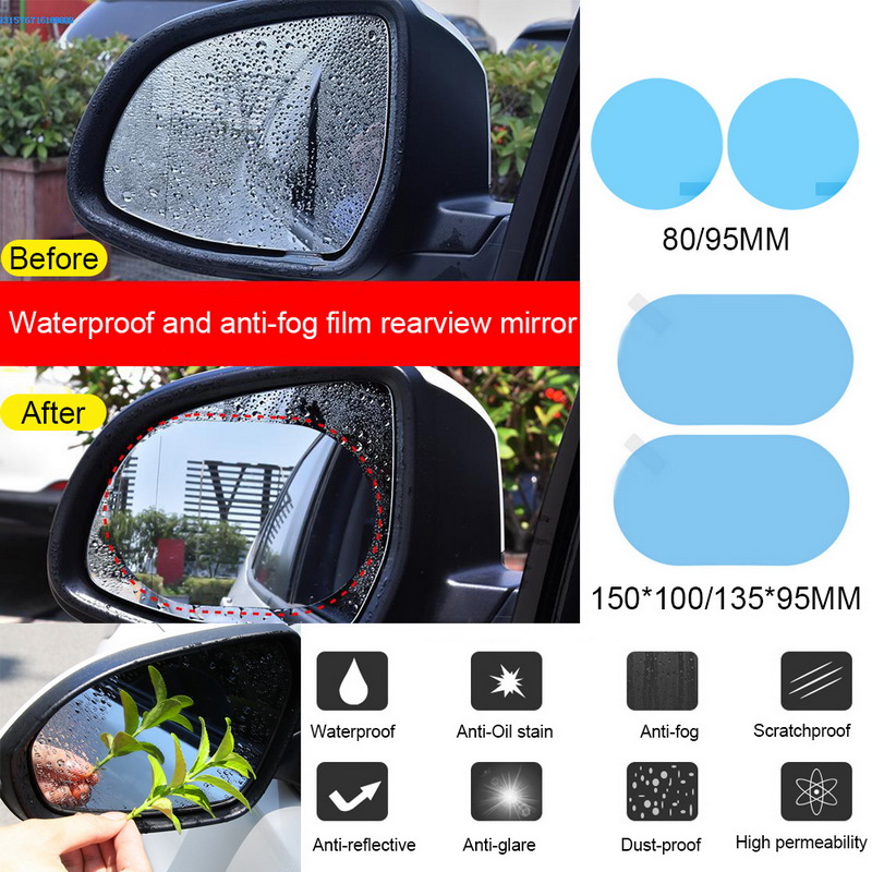 2x Rainproof Film Car Rearview Mirror Sticker Anti-Fog Film Window Glass Shield