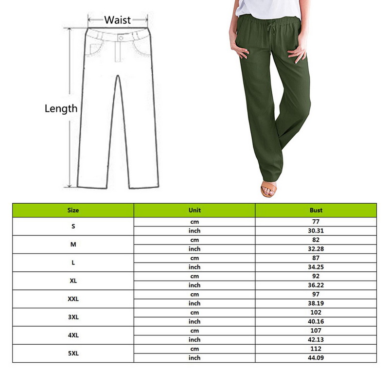 Womens Linen Pants Wide Leg High Drawstring Casual Long Trousers ILJ