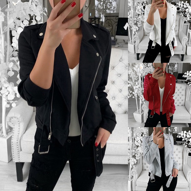 Details About Women Biker Faux Leather Jacket Flight Coat Zip Up Casual Tops Outfit 2019