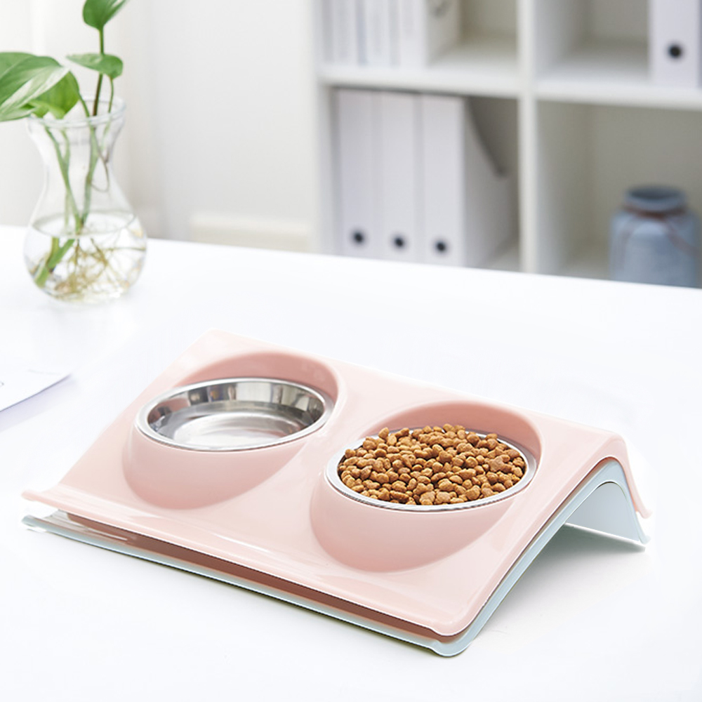 Double Bowl Dog Cat Feeder Elevated Feeding Stand Raised Dish Pet