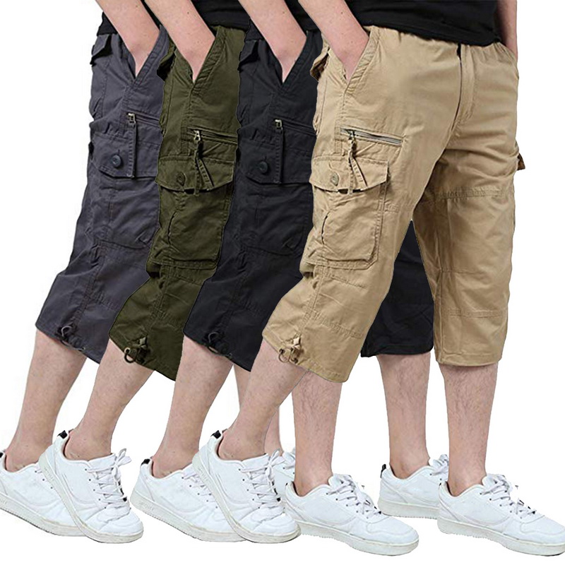 Hot Men S Casual Twill Elastic Cargo Shorts Below Knee Loose Fit Long Shorts By Ebay