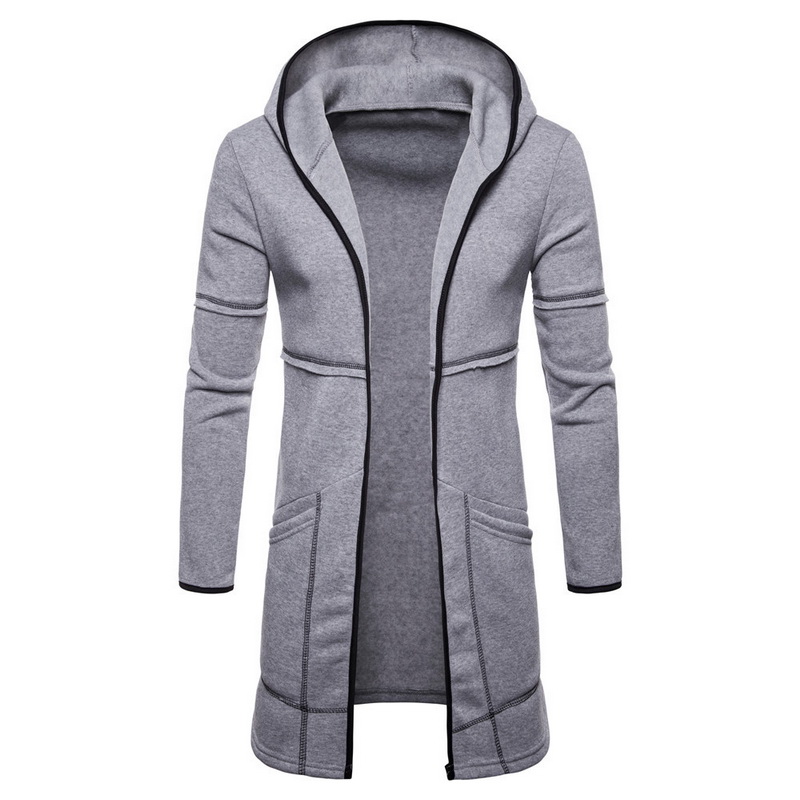 Men's Warm Knee Length Hooded Fleece Lining Cardigan Coat Plain Outwear ...