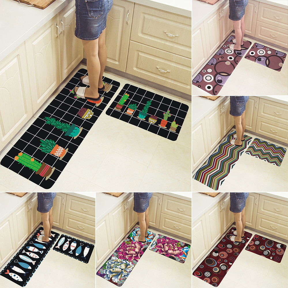 2pcs Kitchen Floor Mat Non Slip Runner Rug Set Soft Door Home