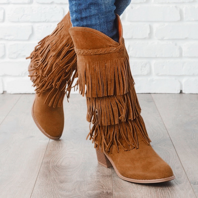 ankle boots with fringe low heel