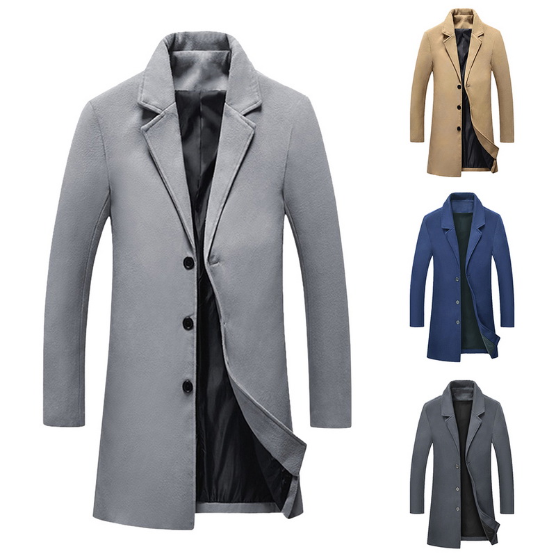 Mordenmiss Mens Premium Double Breasted Woolen Pea Coat Notched Collar Overcoat
