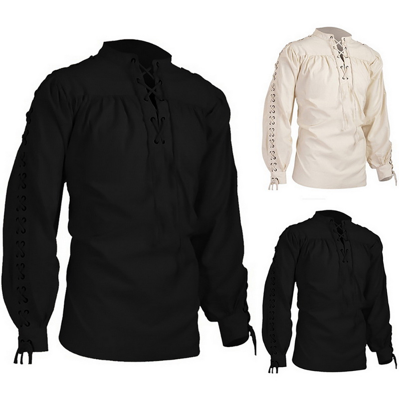 Mens Scottish Jacobite Ghillie Kilt Shirt Lace up Pirate Renaissance Tops