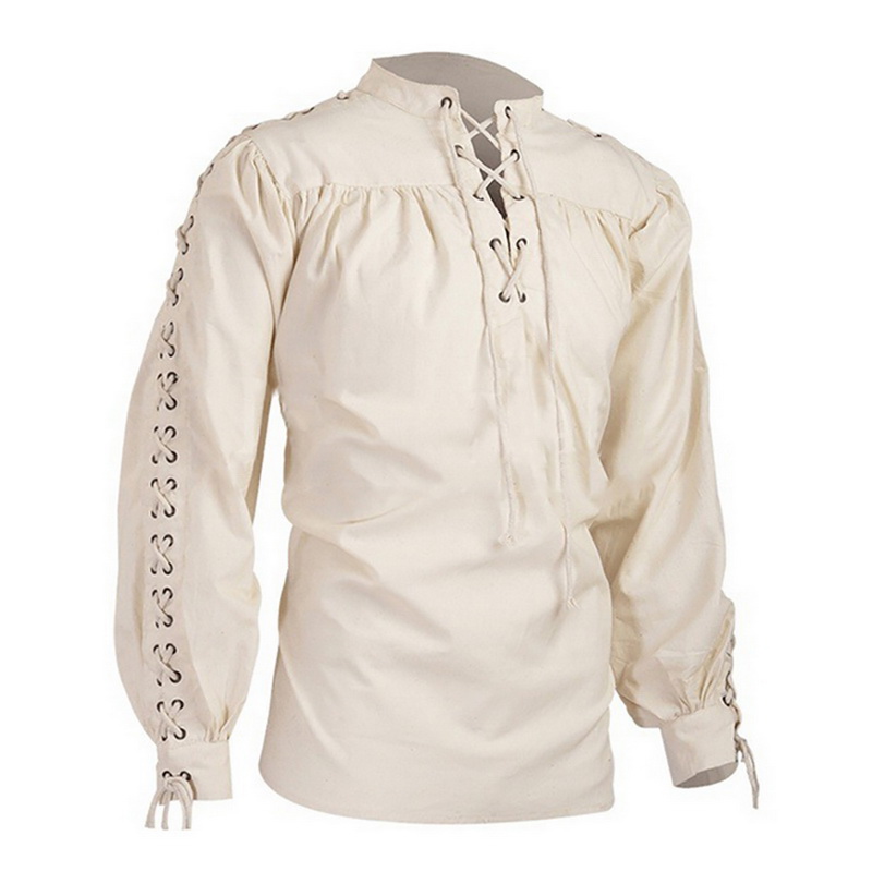 Men Renaissance Peasant Pirate Shirt Linen Medieval Lace Up Tops ...