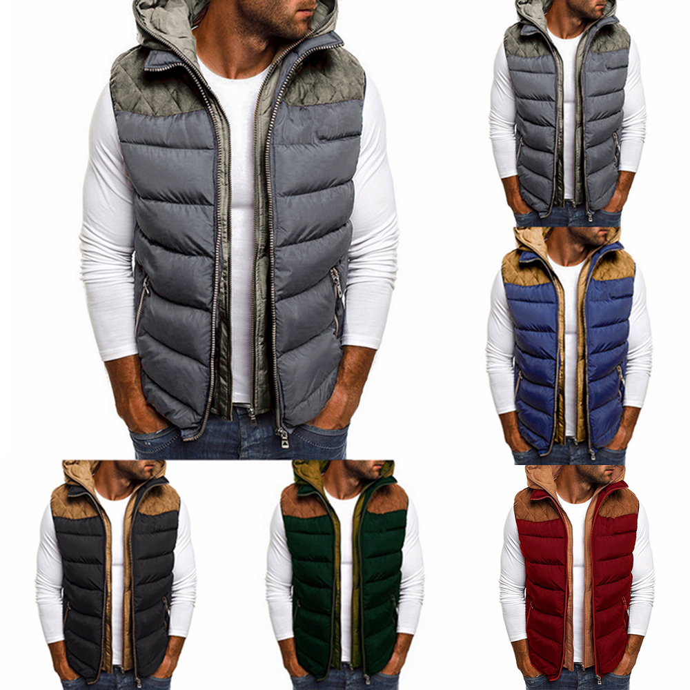 Long Hooded Padded Puffer Quilted Vest Zip Up Sleeveless Jacket Coat Warm