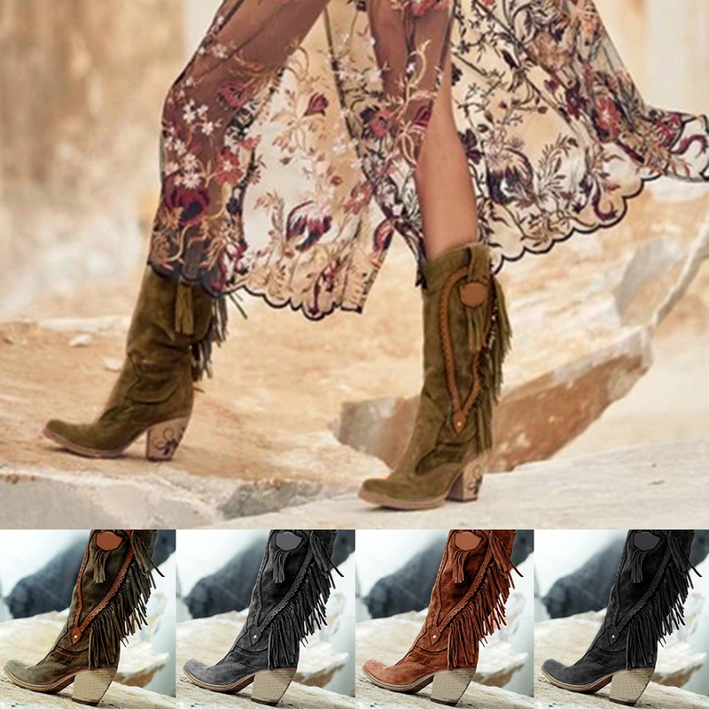 ankle boots with fringe low heel