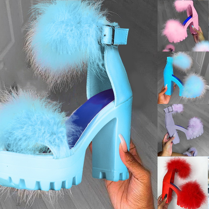 fluffy chunky heels