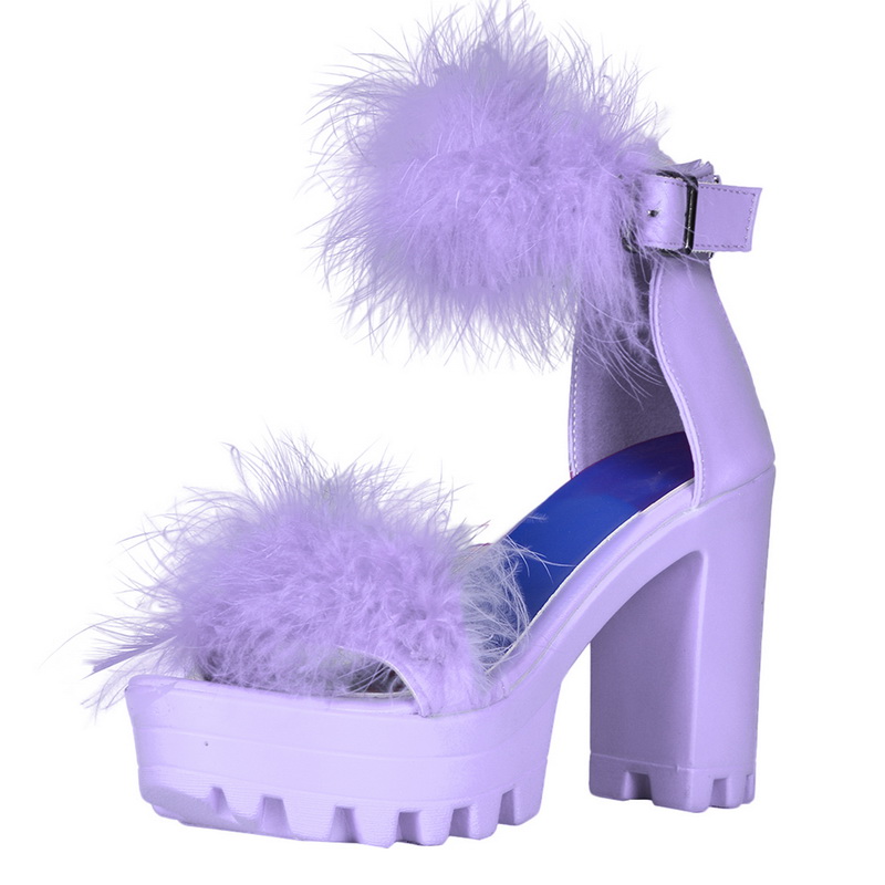 fluffy block heels