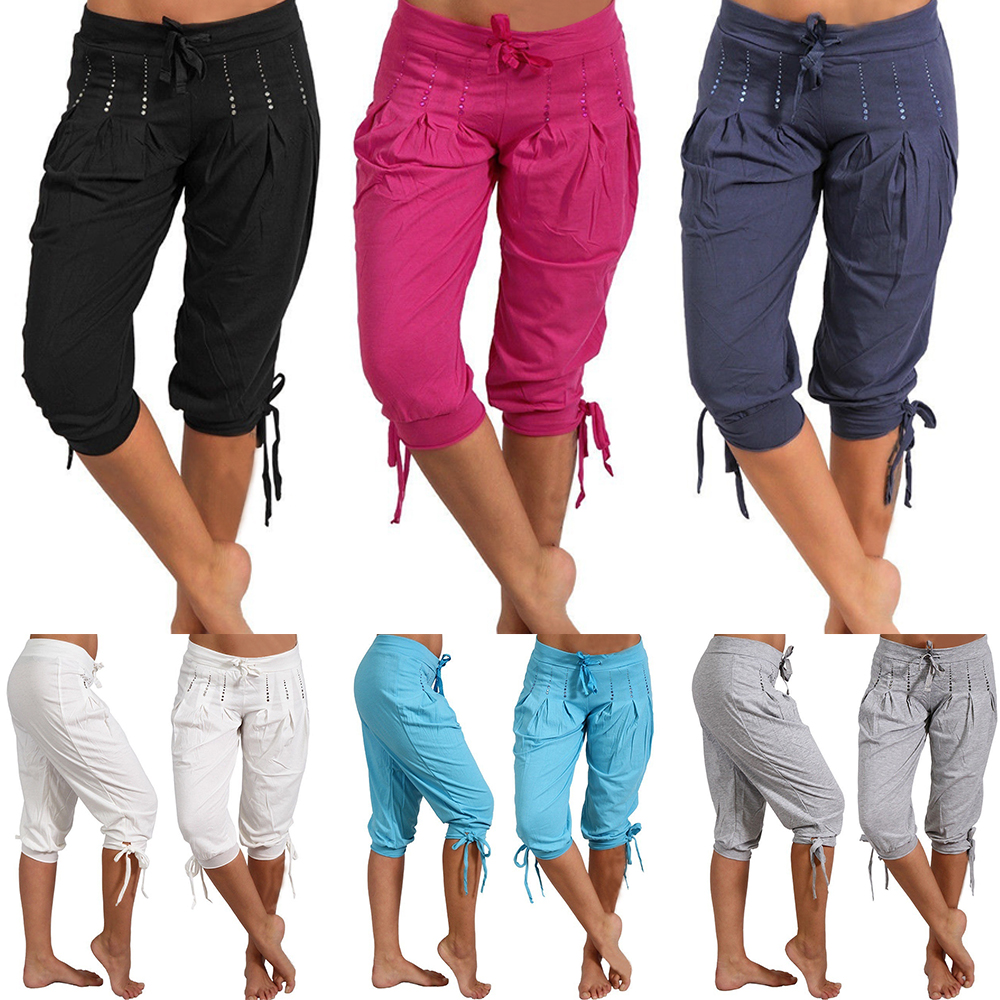 Womens Casual Loose Shorts Bermuda Capri Trousers Cropped Pants Summer ...