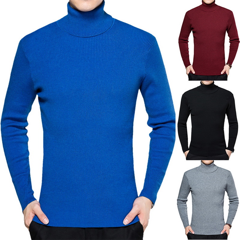Men's Turtleneck Sweater Knitted Long Sleeve Pullover Stretch Strick ...