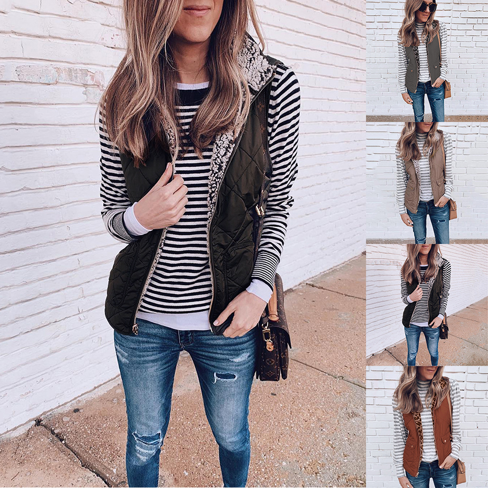 XOWRTE Vest Coat Womens Warm Plush Autumn Winter Sleeveless Reversible Wear Zip Up Lined Jacket with Pockets