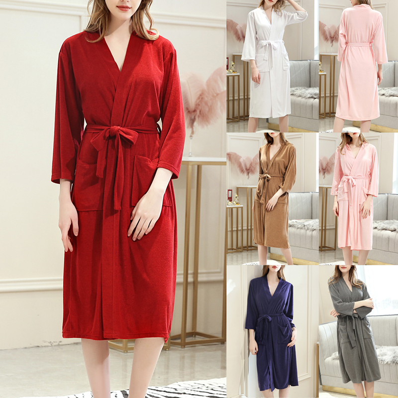 Download Women Robe Soft Terry Cloth Bathrobe Kimono Sleepwear for ...