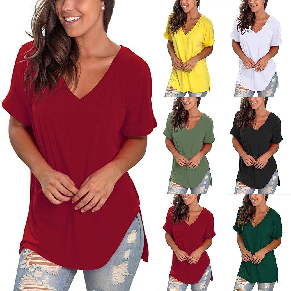 Plus Size Womens Summer Casual Solid Blouses Loose Baggy Tops Tunic T Shirts
