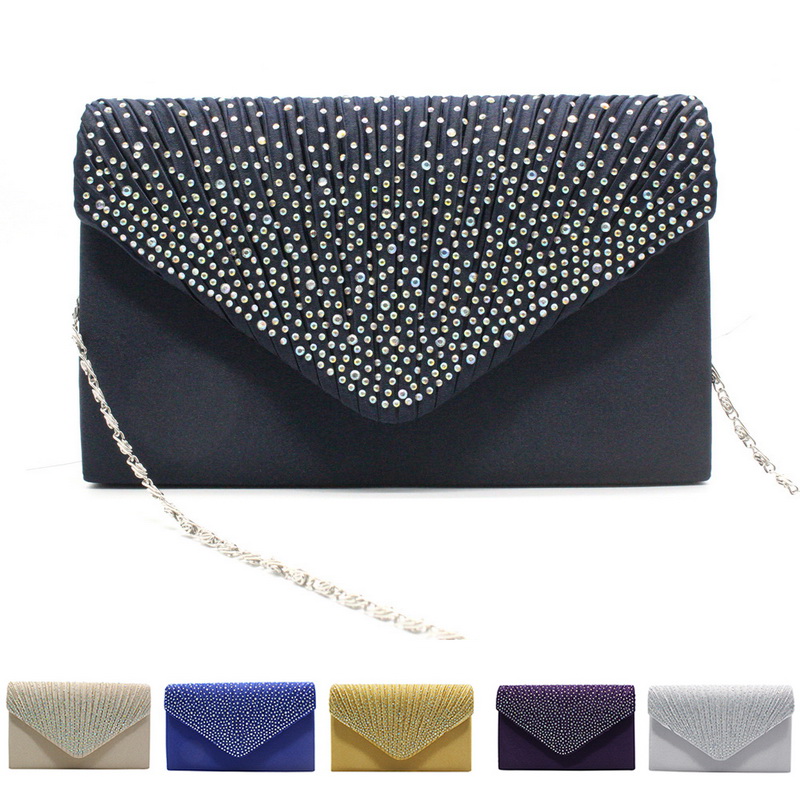 Details About Lady Diamante Clutch Bag Evening Bridal Wedding Prom Handbag Party Gou
