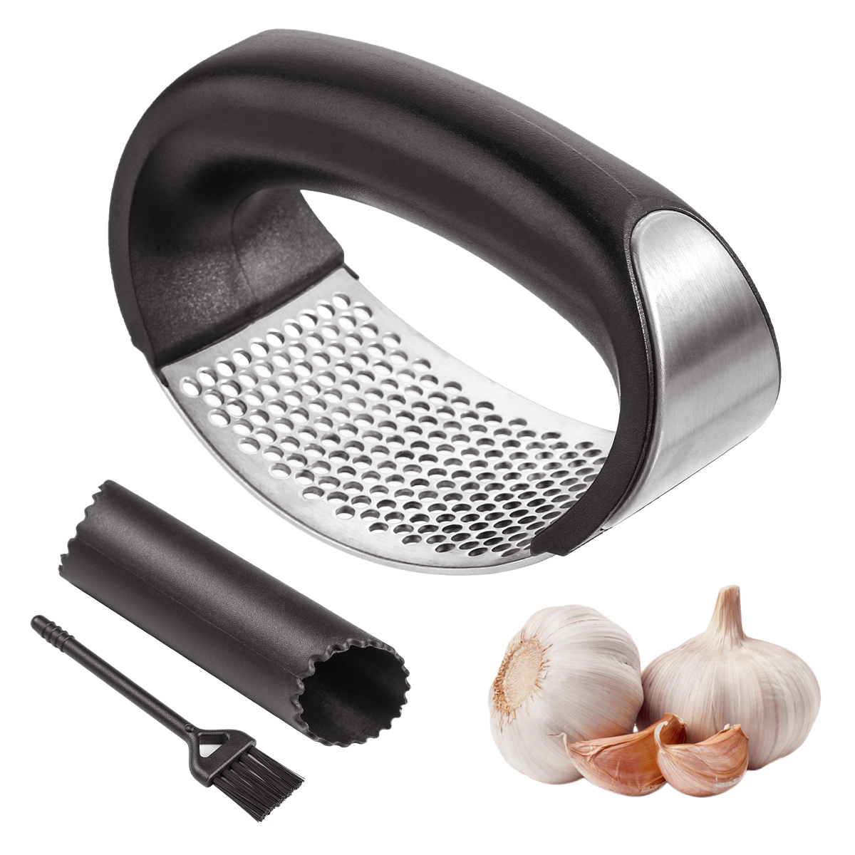 Garlic Press Rocker Stainless Steel Ginger Crusher Squeezer and Peeler Kitchen A