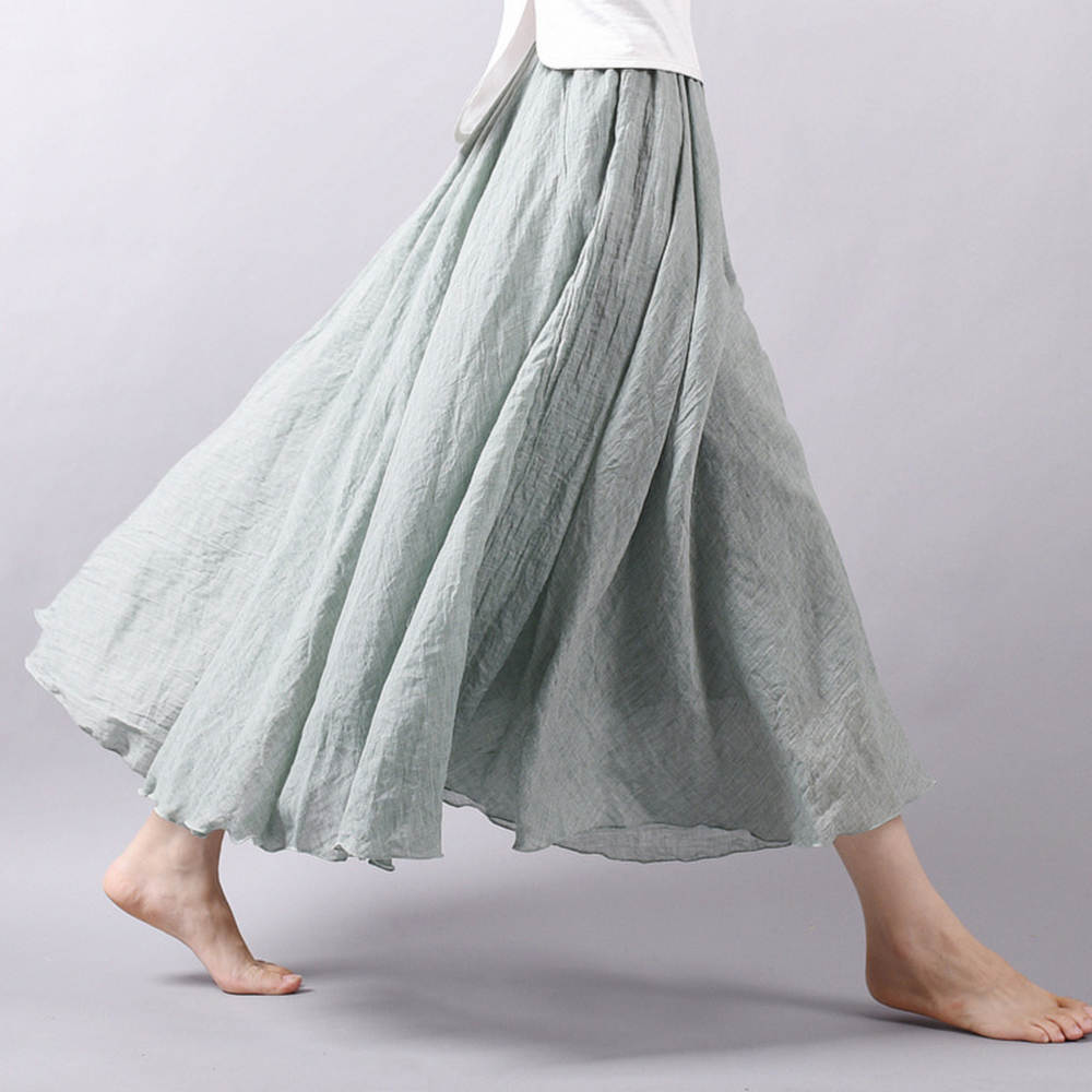 Damen Lang Maxikleid Faltenrock Hohe Elastische Taille Plissee Strandröcke Rock