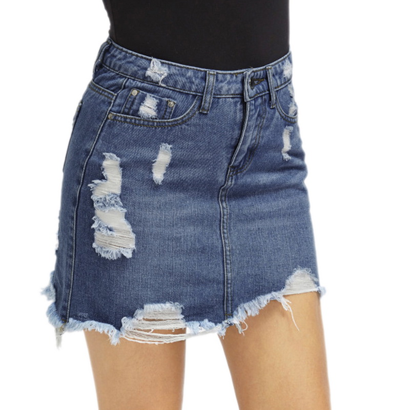 Damen Minirock Midi Jeans Rock Ausgefranst Destroyed Skirt Offener Saum Skinny