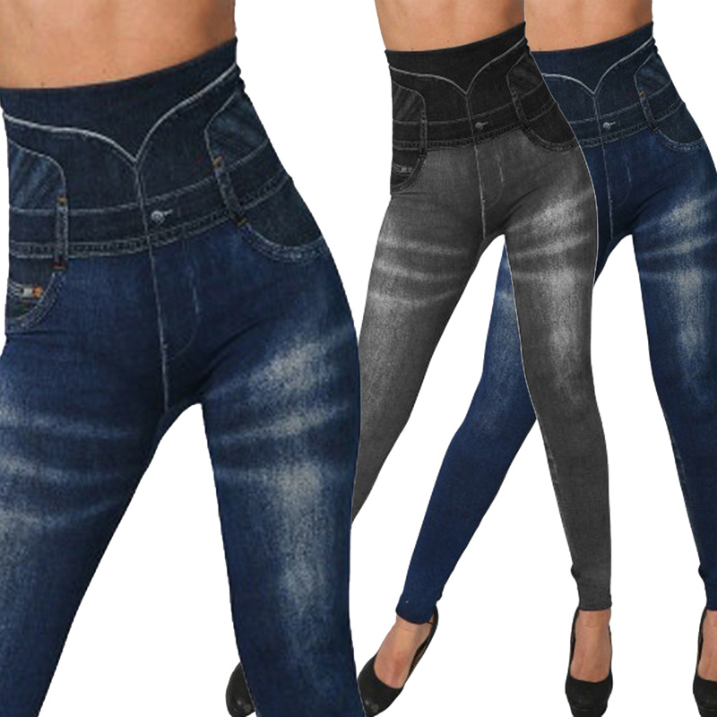Damen Stretch Hose Jeans Look Röhre Jeggings Treggings Skinny Leggings Stoffhose
