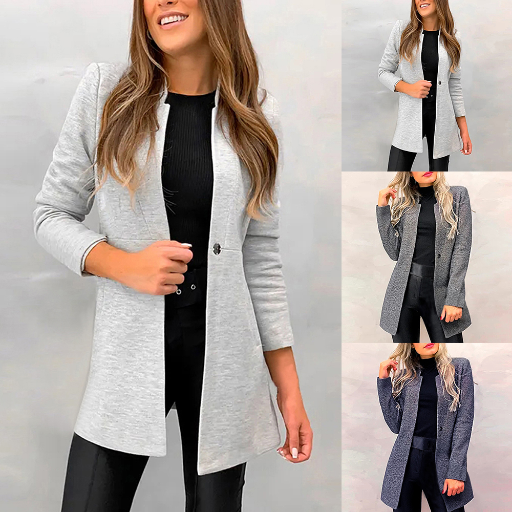 Damen Mantel Jacke Trenchcoat Long Blazer Jacket Übergang Wollmantel Winterjacke